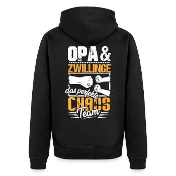 Opa Zwillinge das perfekte Team - Unisex Premium Bio Zip Hoodie - Schwarz - Hinten - Nico (187cm)