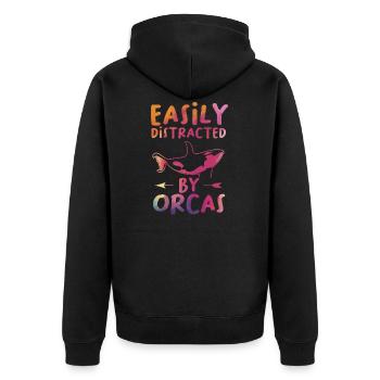Orca Orca Geschenk - Unisex Premium Bio Zip Hoodie - Schwarz - Hinten - Nico (187cm)