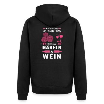 Häckeln Wein Nähen Geschenk - Unisex Premium Bio Zip Hoodie - Schwarz - Hinten - Nico (187cm)