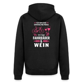 Fahrrad Wein Fahrradfahrerin Geschenk - Unisex Premium Bio Zip Hoodie - Schwarz - Hinten - Nico (187cm)