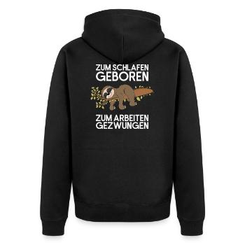Faultier Schlafen / Arbeiten Fauler Faultierspruch - Unisex Premium Bio Zip Hoodie - Schwarz - Hinten - Nico (187cm)