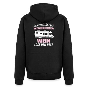 Camper Wohnmobil Wein Geschenk - Unisex Premium Bio Zip Hoodie - Schwarz - Hinten - Nico (187cm)
