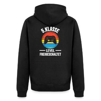 5.Klasse Level freigeschaltet 5.Klasse Gaming - Unisex Premium Bio Zip Hoodie - Schwarz - Hinten - Nico (187cm)