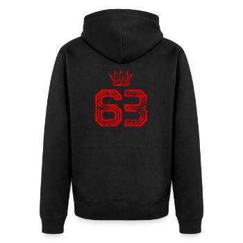 63 Zahl Krone - Unisex Premium Bio Zip Hoodie - Schwarz - Hinten - Nico (187cm)