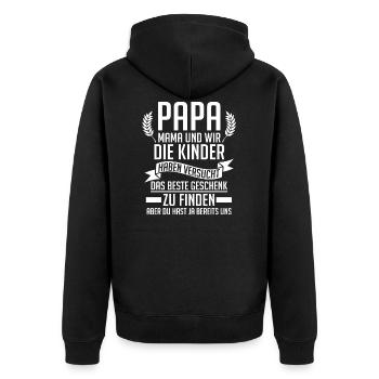 Papa Papa Kinder Geschenk - Unisex Premium Bio Zip Hoodie - Schwarz - Hinten - Nico (187cm)
