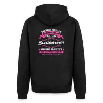 Sportlehrerin Schule Sportunterricht Geschenk - Unisex Premium Bio Zip Hoodie - Schwarz - Hinten - Nico (187cm)