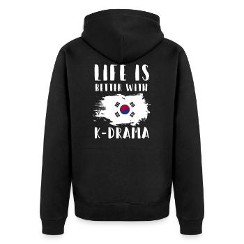 K-Drama K-Drama Koreanisches Geschenk - Unisex Premium Bio Zip Hoodie - Schwarz - Hinten - Nico (187cm)