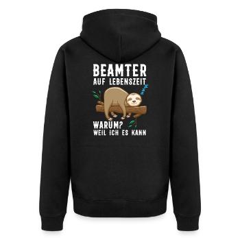 Beamter Faultier Beamte Geschenk - Unisex Premium Bio Zip Hoodie - Schwarz - Hinten - Nico (187cm)