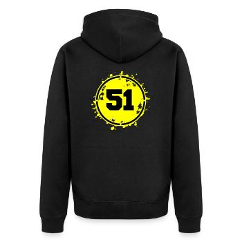 51 Zahl Klecks - Unisex Premium Bio Zip Hoodie - Schwarz - Hinten - Nico (187cm)