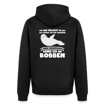 Robbe Seelöwe Seerobben Geschenk - Unisex Premium Bio Zip Hoodie - Schwarz - Hinten - Nico (187cm)