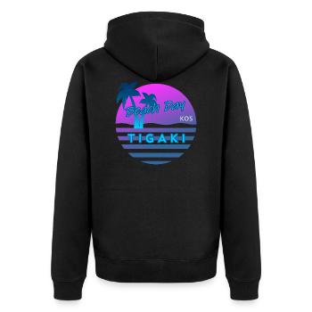 Tigaki Beach Day Kos - Unisex Premium Bio Zip Hoodie - Schwarz - Hinten - Nico (187cm)