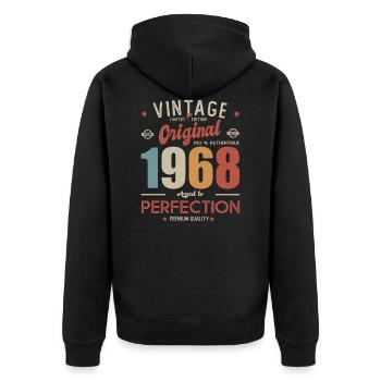Jahrgang Original 1968 Geboren in 68 Geburtstag 53 Jahre - Unisex Premium Bio Zip Hoodie - Schwarz - Hinten - Nico (187cm)