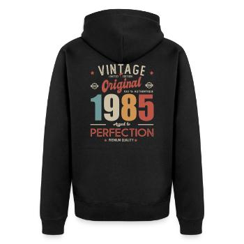 1985 Birthday Vintage Born 1985 - Unisex Premium Organic Zip Hoodie - black - Back - Nico (187cm)