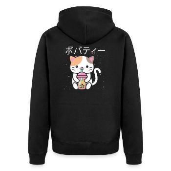 Anime Cat Bubble Tea Kawaii Cadeau - Veste à capuche bio Premium Unisexe - noir - Dos - Nico (187cm)