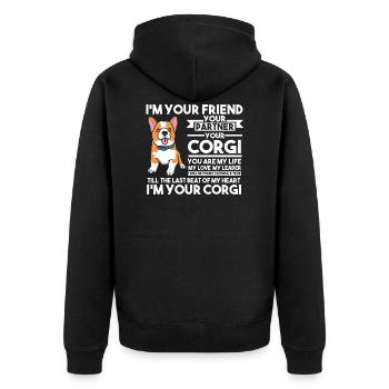 Corgi Corgi Hund Geschenk - Unisex Premium Bio Zip Hoodie - Schwarz - Hinten - Nico (187cm)