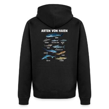 Hai Haie Haifisch Geschenk - Unisex Premium Bio Zip Hoodie - Schwarz - Hinten - Nico (187cm)