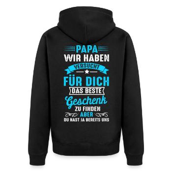 Bonus Papa wir haben versucht das beste Geschenk - Unisex Premium Bio Zip Hoodie - Schwarz - Hinten - Nico (187cm)