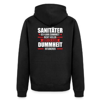 Sanitäter Rettungssanitäter Geschenk - Unisex Premium Bio Zip Hoodie - Schwarz - Hinten - Nico (187cm)