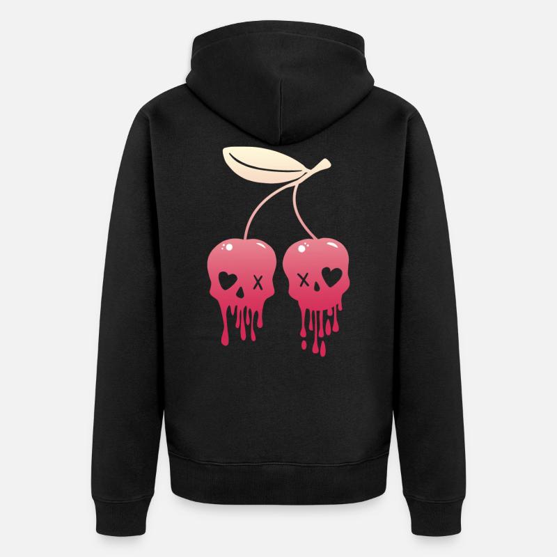 Cerises Kawaii crâne pastel Goth - Veste à capuche bio Premium Unisexe - noir