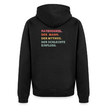 Patenonkel Patenkind Pate Geschenk - Unisex Premium Bio Zip Hoodie - Schwarz - Hinten - Nico (187cm)