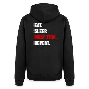 FUNNY MUAY THAI FIGHTER QUOTE - Unisex Premium Organic Zip Hoodie - black - Back - Nico (187cm)