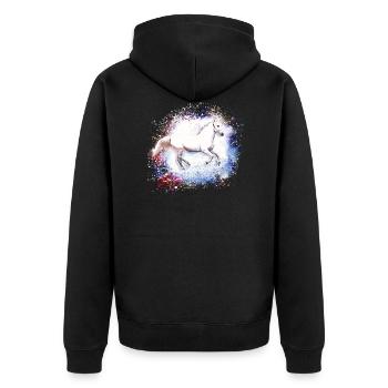 Schimmel, Pferd,weisses Pferd, Graffiti, Malerei - Unisex Premium Bio Zip Hoodie - Schwarz - Hinten - Nico (187cm)