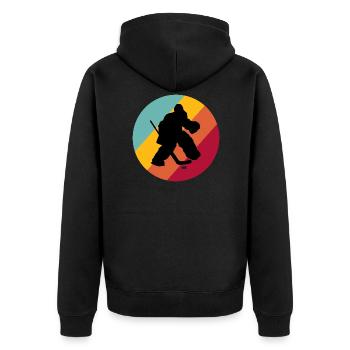 Eishockey Hockey Goalie Torhüter - Unisex Premium Bio Zip Hoodie - Schwarz - Hinten - Nico (187cm)