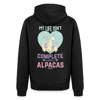 My Life Isn´t Complete Without Alpacas - Unisex Premium Bio Zip Hoodie - Schwarz - Hinten - Nico (187cm)