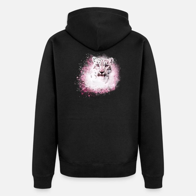 schneeleopard,katze,leopard,weiß,wildkatze - Unisex Premium Bio Zip Hoodie - Schwarz