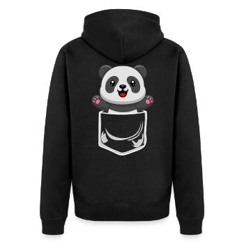 Panda Bear in Breast Pocket Shirt Pocket Pocket - Unisex Premium Organic Zip Hoodie - black - Back - Nico (187cm)