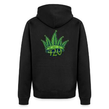 420 Cannabis Hanf Geschenkidee - Unisex Premium Bio Zip Hoodie - Schwarz - Hinten - Nico (187cm)