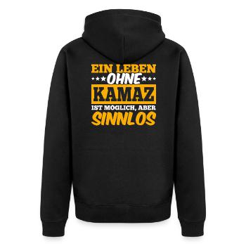 Ein leben ohne kamaz Russischer LKW Kamaz UdSSR - Unisex Premium Bio Zip Hoodie - Schwarz - Hinten - Nico (187cm)
