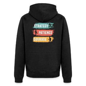 Strategie Geduld Mut Fechter Geschenke 2021 - Unisex Premium Bio Zip Hoodie - Schwarz - Hinten - Nico (187cm)