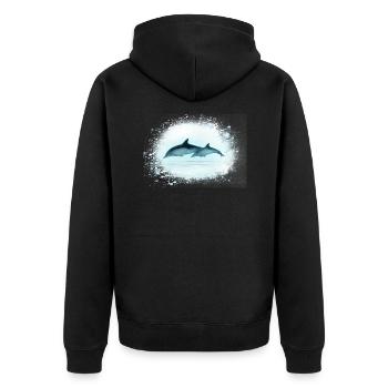 delfin, graffiti, malerei,blau,fisch, delfine,meer - Unisex Premium Bio Zip Hoodie - Schwarz - Hinten - Nico (187cm)