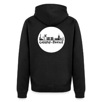 castrop-rauxel,skyline,kreis, scherenschnitt,weiss - Unisex Premium Bio Zip Hoodie - Schwarz - Hinten - Nico (187cm)