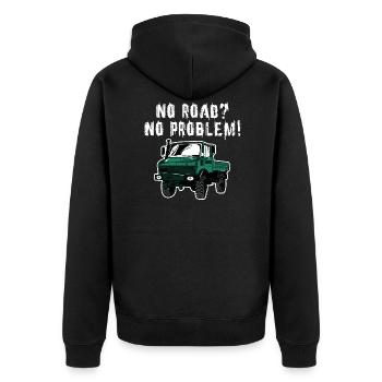 No Road? No Problem! Unimog - Offroad - Oldtimer - Unisex Premium Organic Zip Hoodie - black - Back - Nico (187cm)