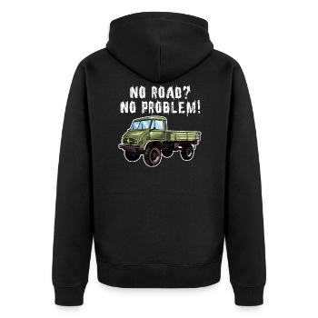 No Road? No Problem! Unimog - Offroad - Oldtimer - Unisex Premium Organic Zip Hoodie - black - Back - Nico (187cm)