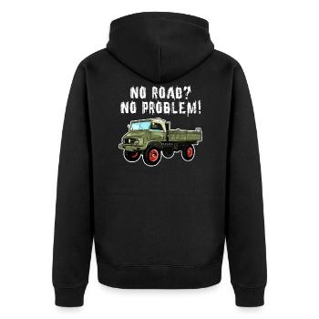 No Road? No Problem! Unimog - Offroad - Oldtimer - Unisex Premium Organic Zip Hoodie - black - Back - Nico (187cm)