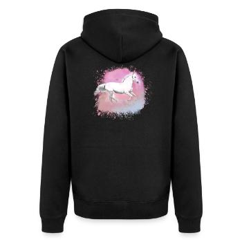 Schimmel, Pferd,weisses Pferd, Graffiti, Malerei - Unisex Premium Bio Zip Hoodie - Schwarz - Hinten - Nico (187cm)
