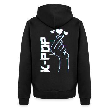 K-Pop Music Finger Heart Symbol - Amour Kpop - Veste à capuche bio Premium Unisexe - noir - Dos - Nico (187cm)
