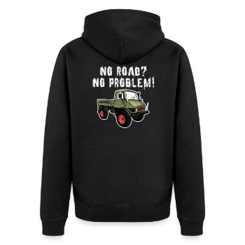 No Road? No Problem! Unimog - Offroad - Oldtimer - Unisex Premium Organic Zip Hoodie - black - Back - Nico (187cm)