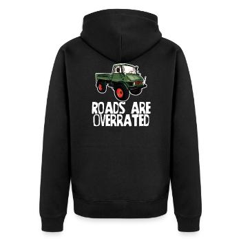 Les routes sont surestimées - Unimog - Offroad - Oldtimer - Veste à capuche bio Premium Unisexe - noir - Dos - Nico (187cm)