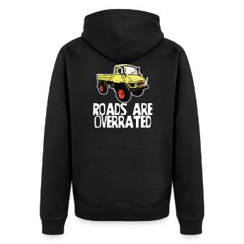 Les routes sont surestimées - Unimog - Offroad - Oldtimer - Veste à capuche bio Premium Unisexe - noir - Dos - Nico (187cm)