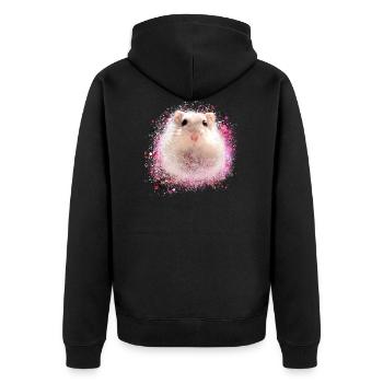 hamster, graffiti,malerei,pink, - Unisex Premium Bio Zip Hoodie - Schwarz - Hinten - Nico (187cm)