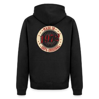 Made in 1972 100 The Original Birthday Saying - Unisex Premium Organic Zip Hoodie - black - Back - Nico (187cm)