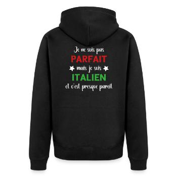 Je ne suis pas parfait mais italien - Veste à capuche bio Premium Unisexe - noir - Dos - Nico (187cm)