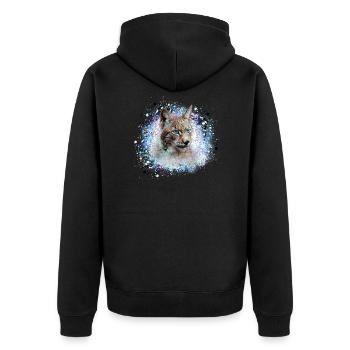 lynx, chat, bleu, peinture, aquarelle, bleu - Veste à capuche bio Premium Unisexe - noir - Dos - Nico (187cm)