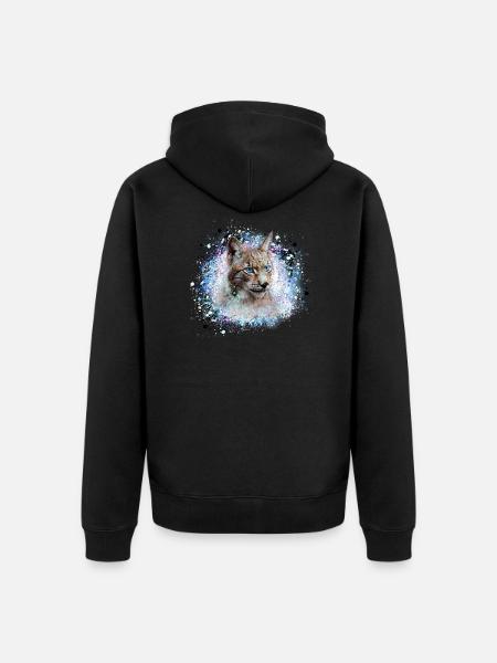 luchs,katze,blau,malerei,aquarell,blau - Unisex Premium Bio Zip Hoodie - Schwarz