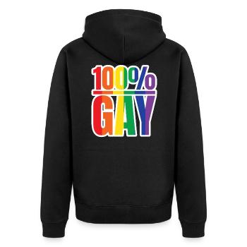 Zertifiziert Gay - Unisex Premium Bio Zip Hoodie - Schwarz - Hinten - Nico (187cm)
