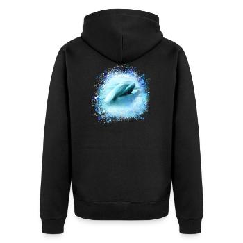 delfin, graffiti, malerei,blau,fisch, delfine,meer - Unisex Premium Bio Zip Hoodie - Schwarz - Hinten - Nico (187cm)